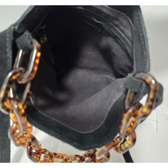 Madewell Slim Brooklyn Crossbody Bag Black Suede: Tortoise Chain Handle Edition - Picture 7 of 8